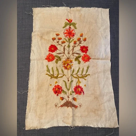 Vintage Handmade Crewel Floral Needlework Unframed Romantic Cottage Core - Picture 5 of 5